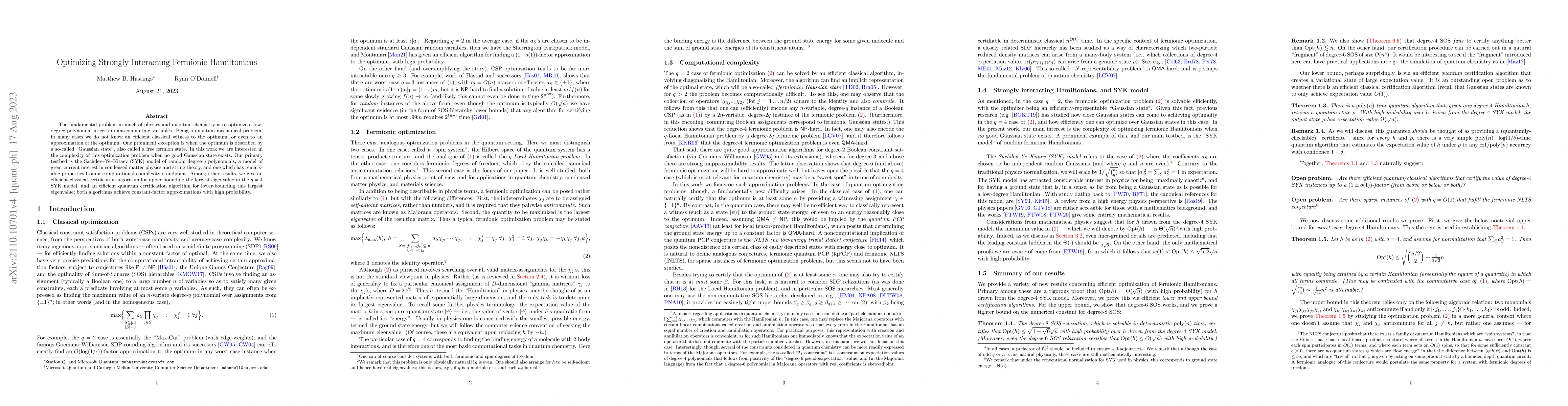 Thumbnail for Optimizing Strongly Interacting Fermionic Hamiltonians