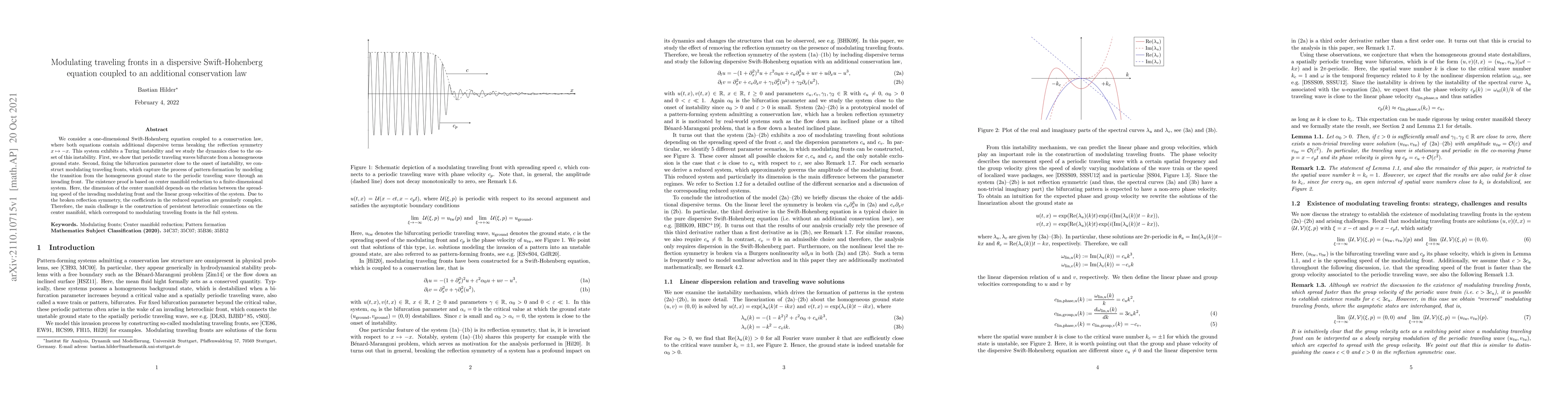 Thumbnail for Modulating traveling fronts in a dispersive Swift-Hohenberg equation
  coupled to an additional conservation law