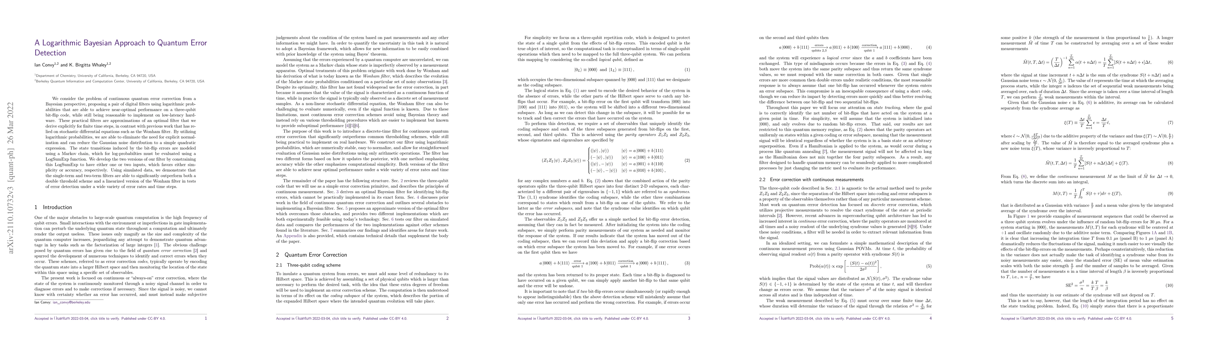 Thumbnail for A Logarithmic Bayesian Approach to Quantum Error Detection