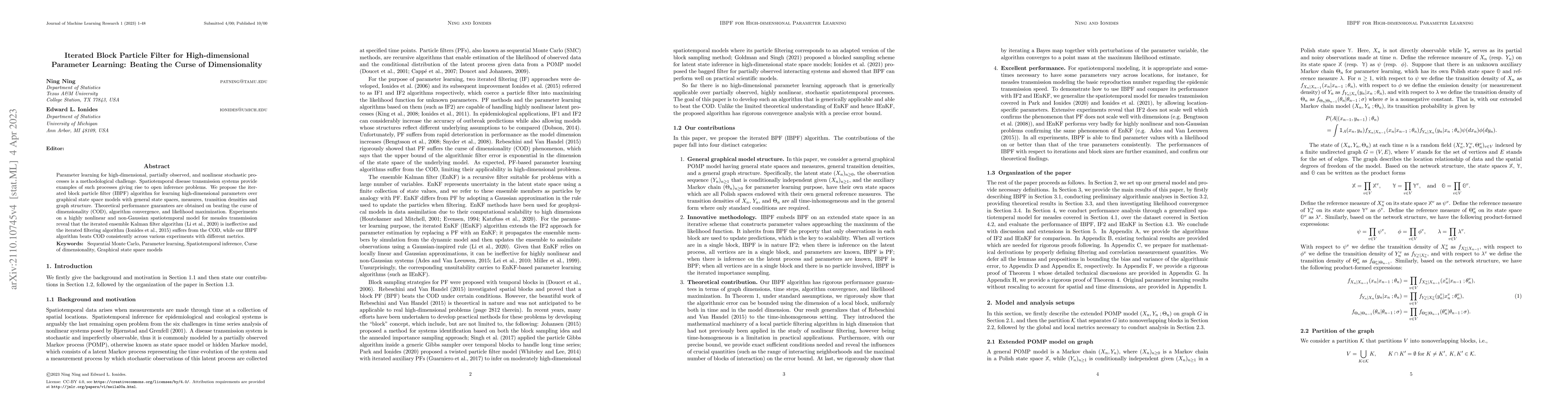 Thumbnail for Iterated Block Particle Filter for High-dimensional Parameter Learning:
  Beating the Curse of Dimensionality
