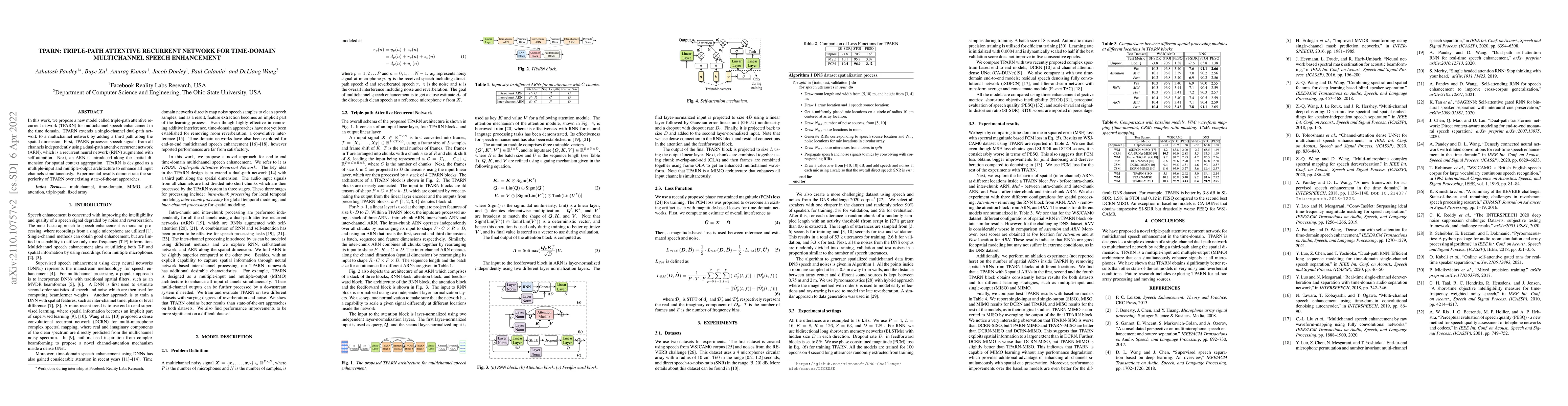 Thumbnail for TPARN: Triple-path Attentive Recurrent Network for Time-domain
  Multichannel Speech Enhancement
