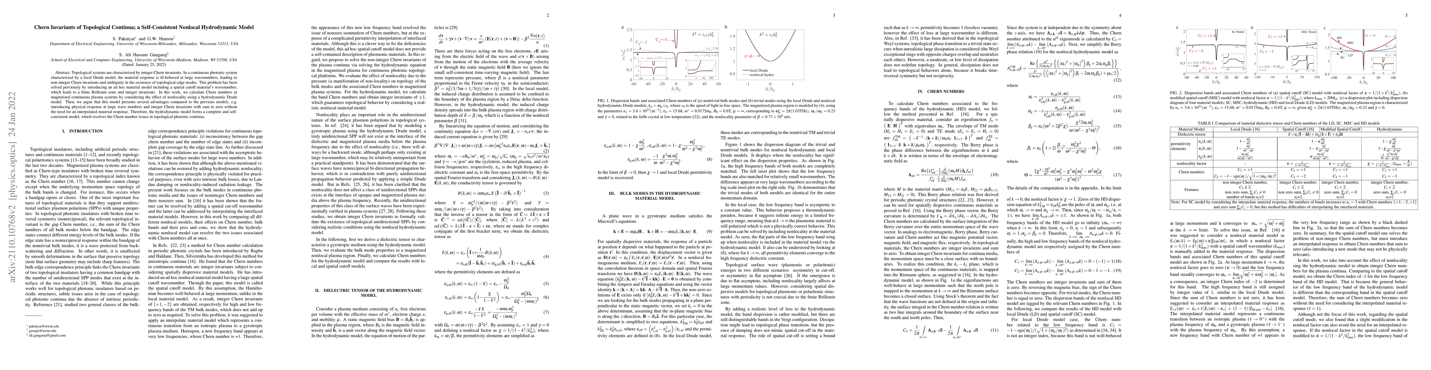 Thumbnail for Chern Invariants of Topological Continua; a Self-Consistent Nonlocal
  Hydrodynamic Model