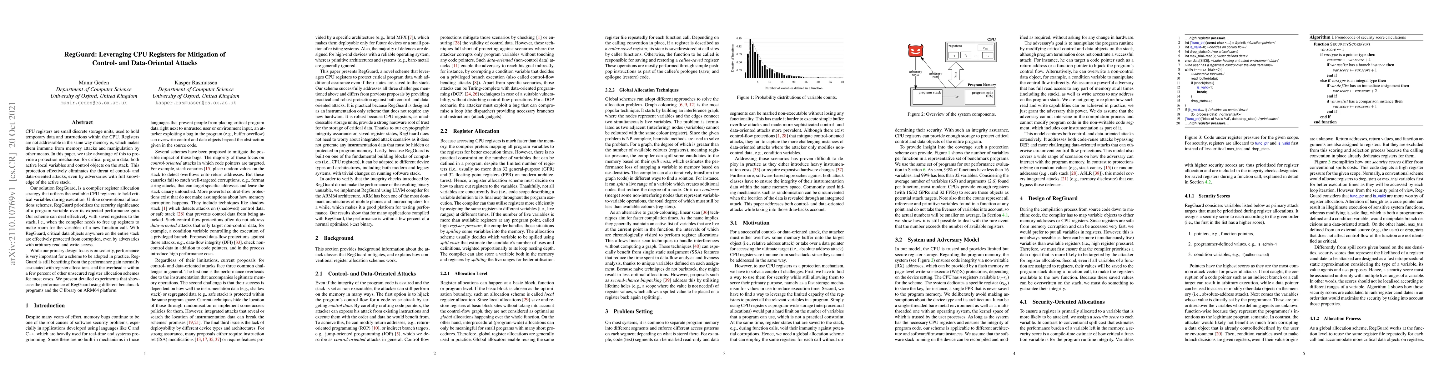 Thumbnail for RegGuard: Leveraging CPU Registers for Mitigation of Control- and
  Data-Oriented Attacks