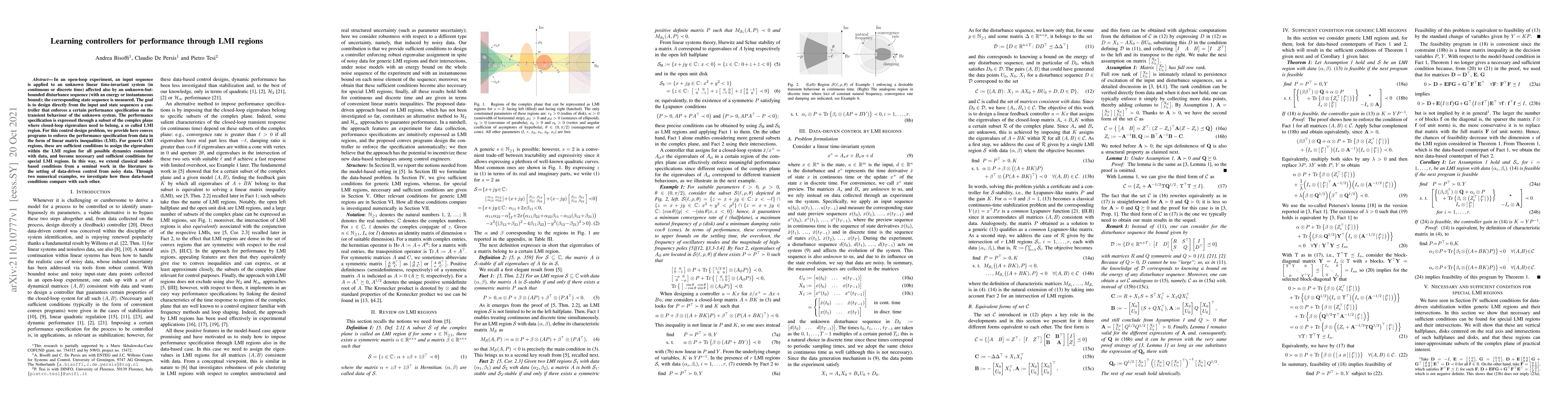 Thumbnail for Learning controllers for performance through LMI regions
