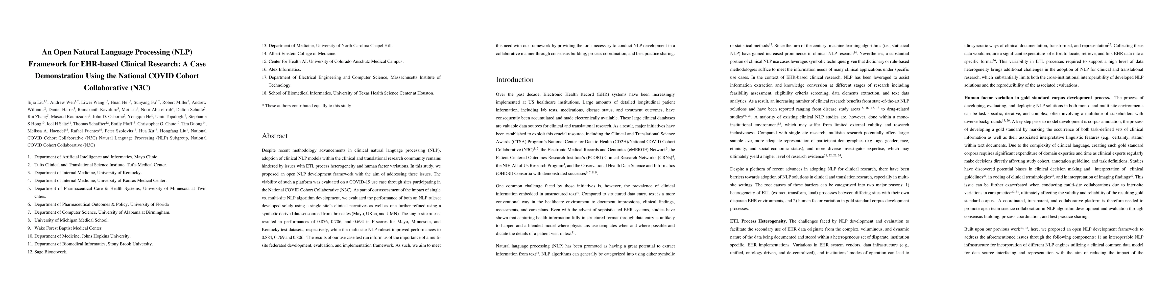 Thumbnail for An Open Natural Language Processing Development Framework for EHR-based
  Clinical Research: A case demonstration using the National COVID Cohort
  Collaborative (N3C)