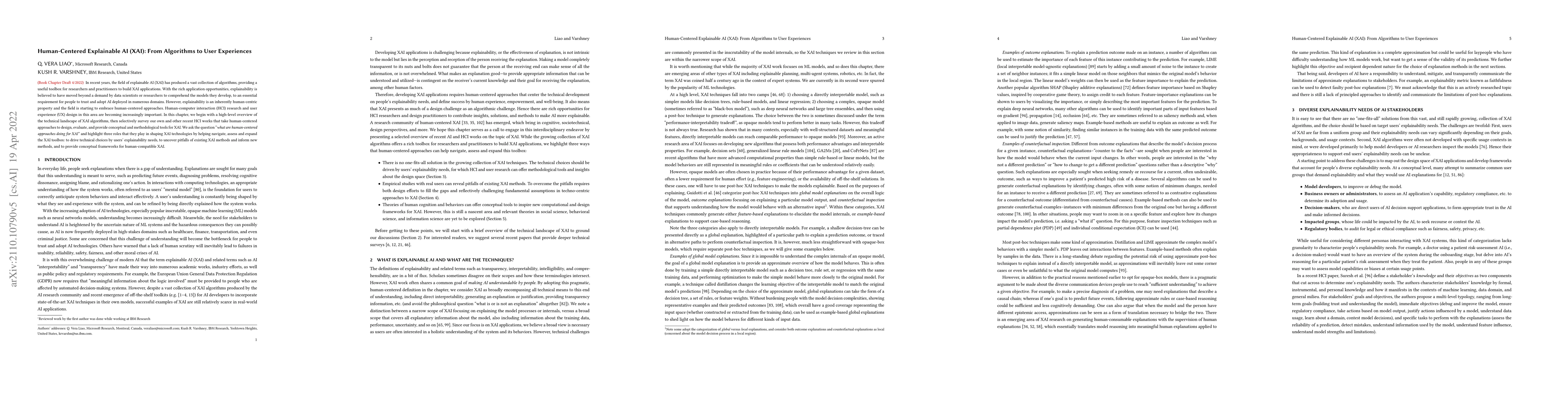 Thumbnail for Human-Centered Explainable AI (XAI): From Algorithms to User Experiences