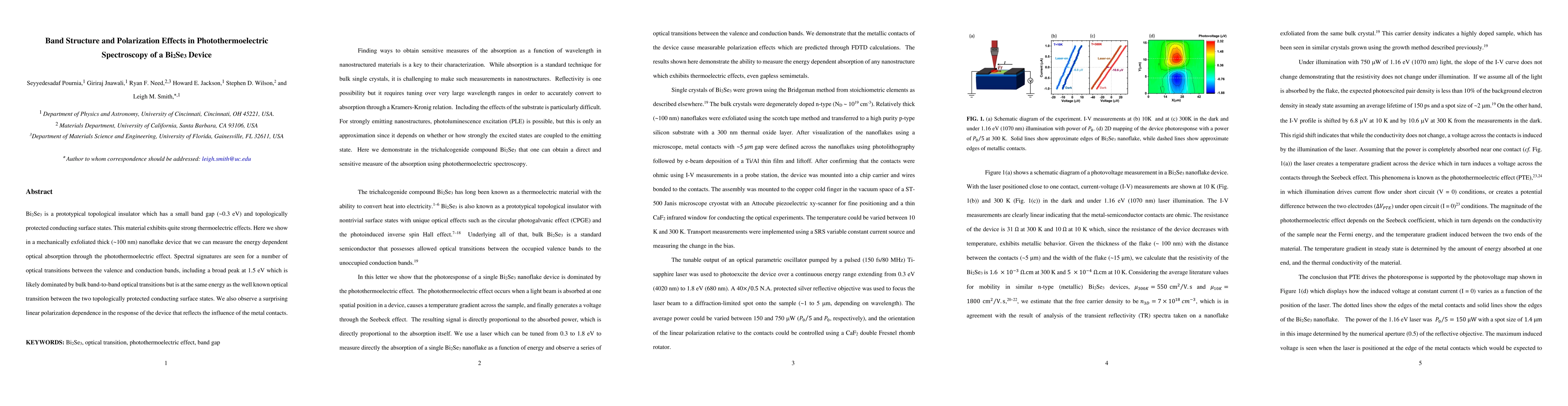 Thumbnail for Band Structure and Polarization Effects in Photothermoelectric
  Spectroscopy of a Bi2Se3 Device