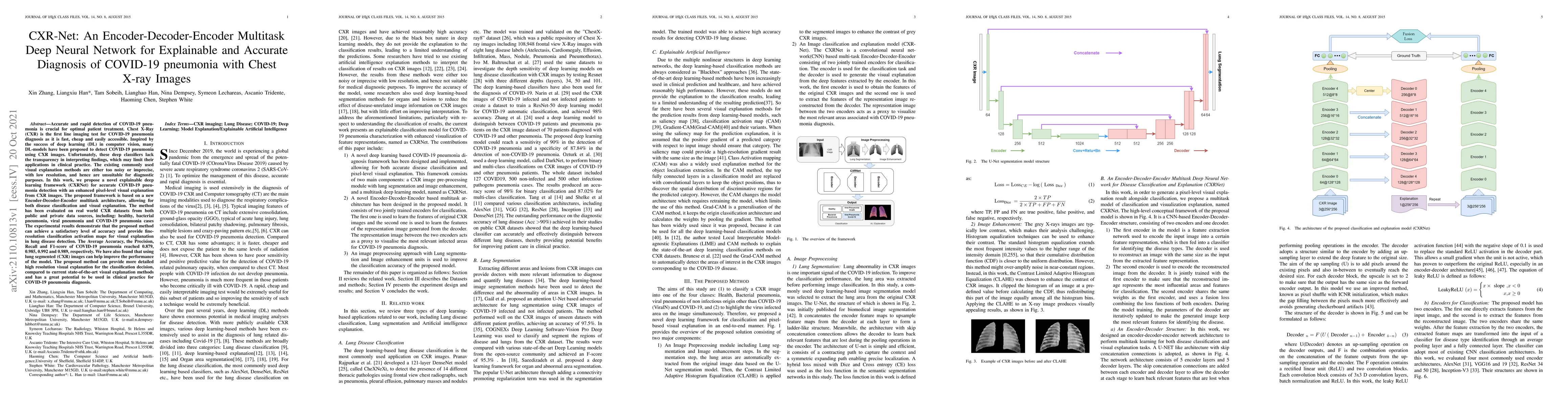 Thumbnail for CXR-Net: An Encoder-Decoder-Encoder Multitask Deep Neural Network for
  Explainable and Accurate Diagnosis of COVID-19 pneumonia with Chest X-ray
  Images