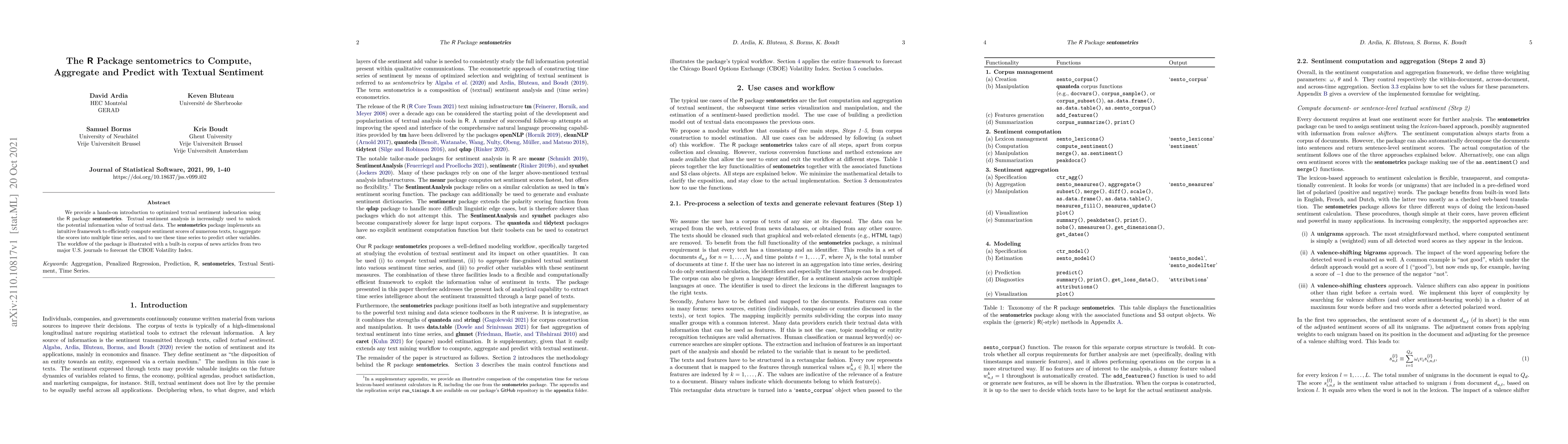 Thumbnail for The R package sentometrics to compute, aggregate and predict with
  textual sentiment
