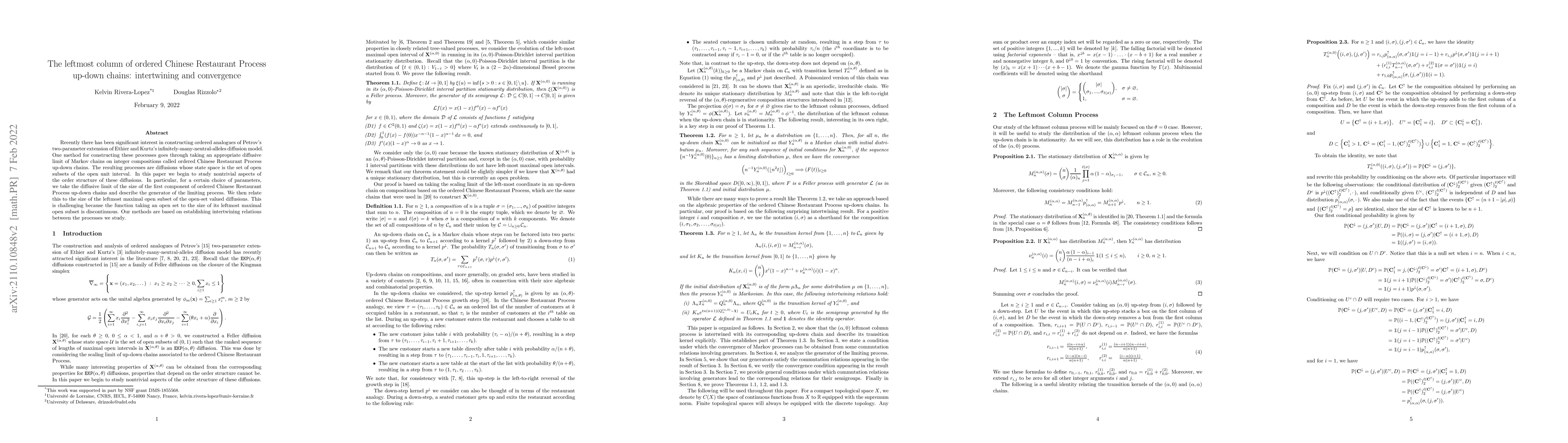 Thumbnail for The leftmost column of ordered Chinese Restaurant Process up-down
  chains: intertwining and convergence