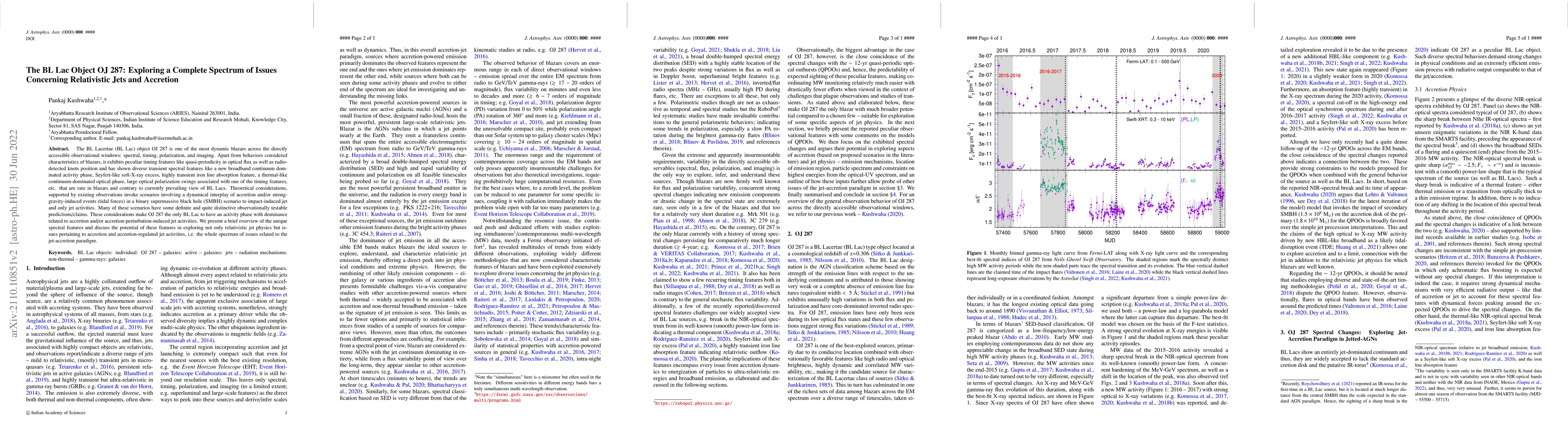 Thumbnail for The BL Lac Object OJ 287: Exploring a Complete Spectrum of Issues
  Concerning Relativistic Jets and Accretion