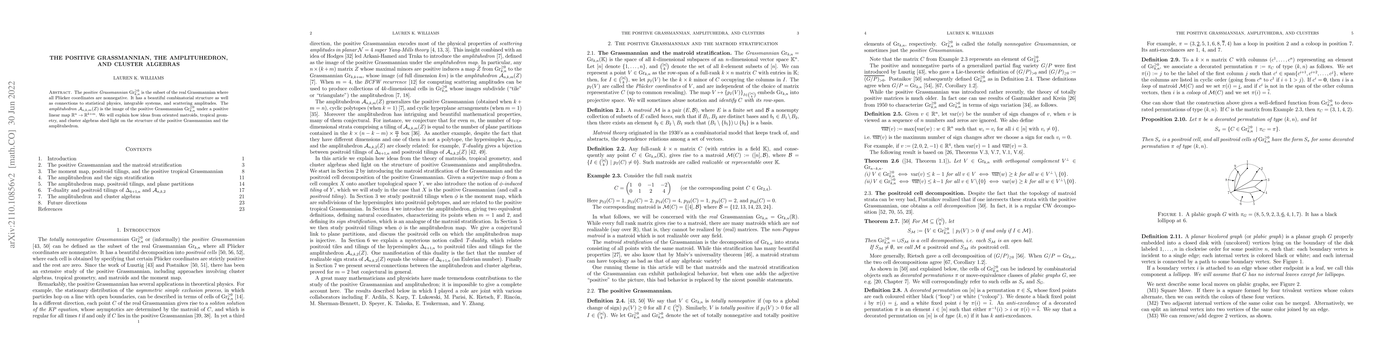 Thumbnail for The positive Grassmannian, the amplituhedron, and cluster algebras