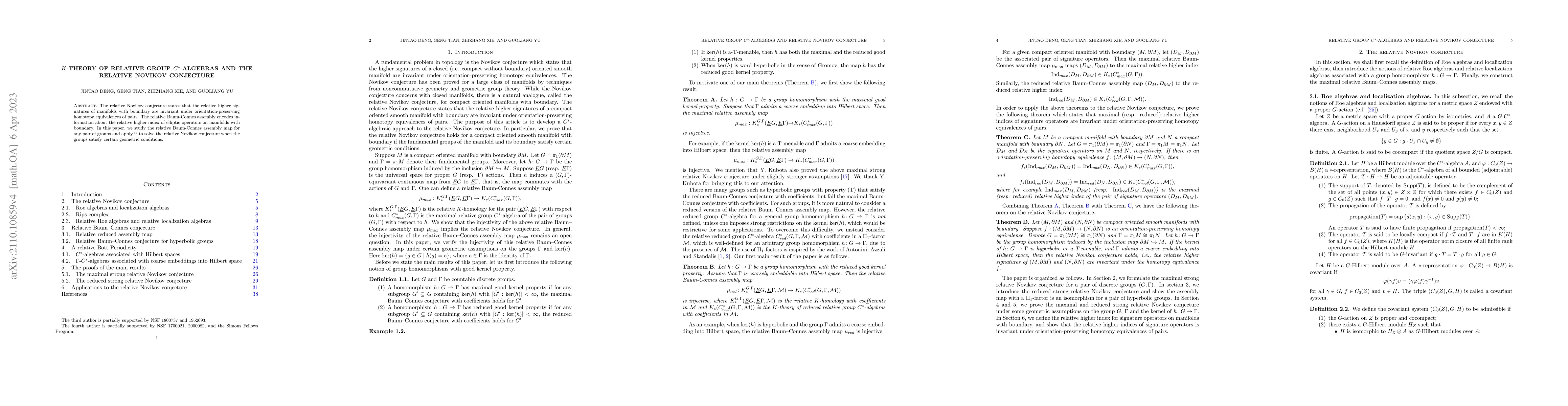 Thumbnail for $K$-theory of relative group $C^*$-algebras and the relative Novikov
  conjecture