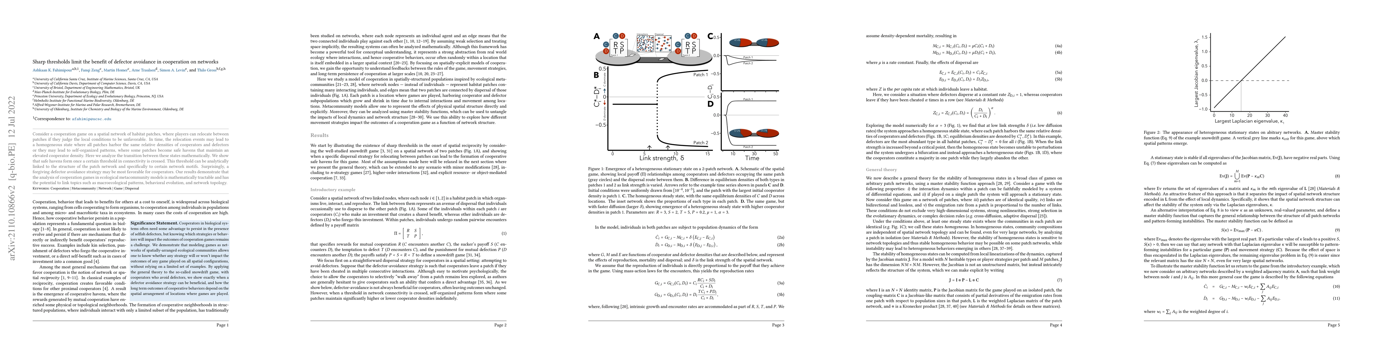 Thumbnail for Sharp thresholds limit the benefit of defector avoidance in cooperation
  on networks