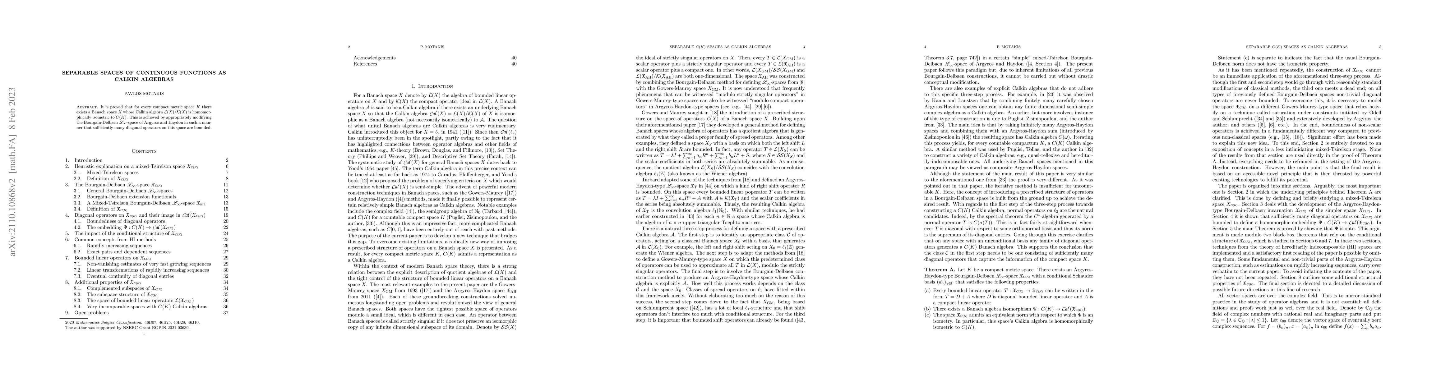 Thumbnail for Separable Spaces of Continuous Functions as Calkin Algebras