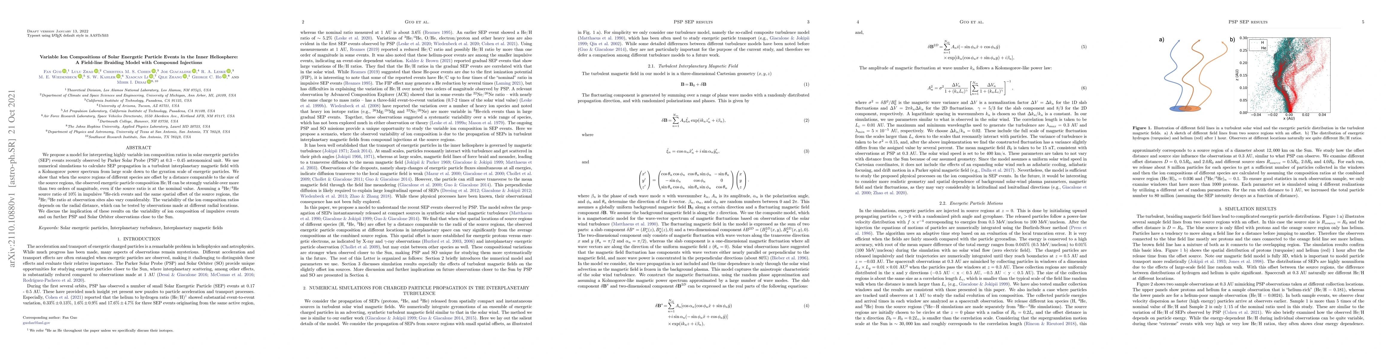 Thumbnail for Variable Ion Compositions of Solar Energetic Particle Events in the
  Inner Heliosphere: A Field-line Braiding Model with Compound Injections