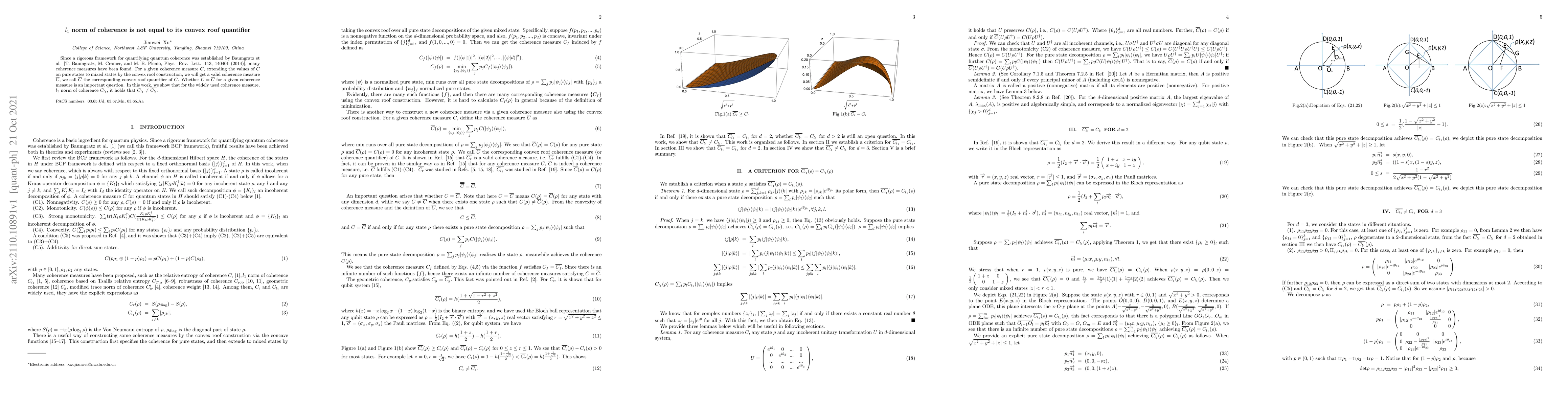 Thumbnail for $l_{1}$ norm of coherence is not equal to its convex roof quantifier