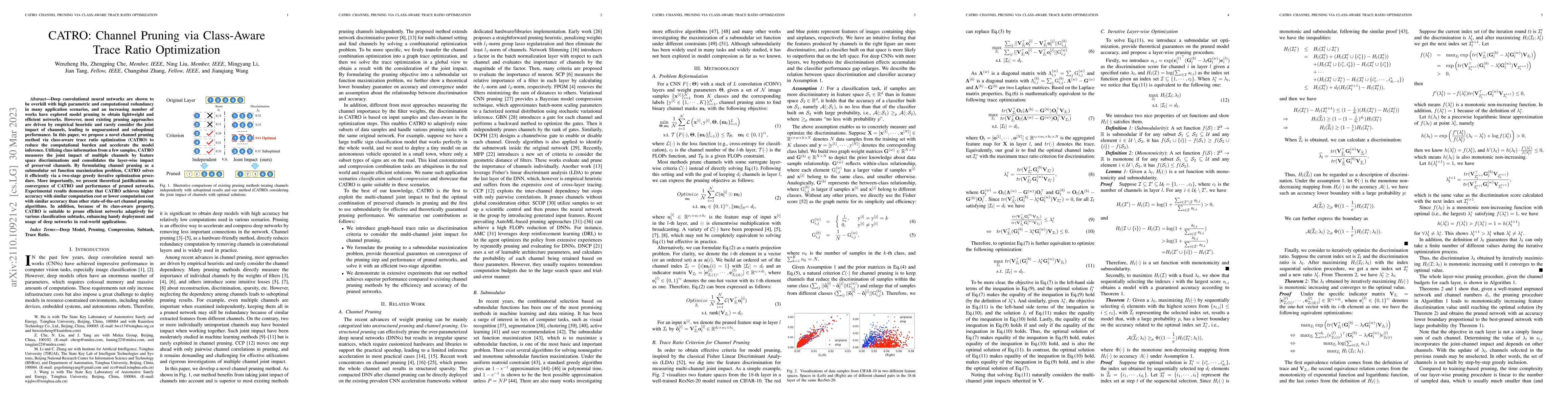 Thumbnail for CATRO: Channel Pruning via Class-Aware Trace Ratio Optimization