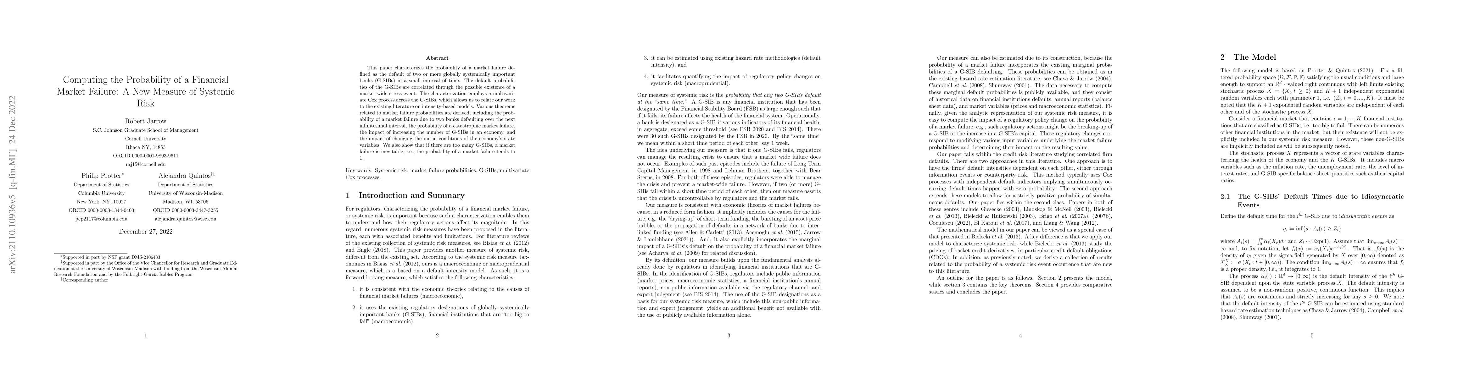 Thumbnail for Computing the Probability of a Financial Market Failure: A New Measure
  of Systemic Risk