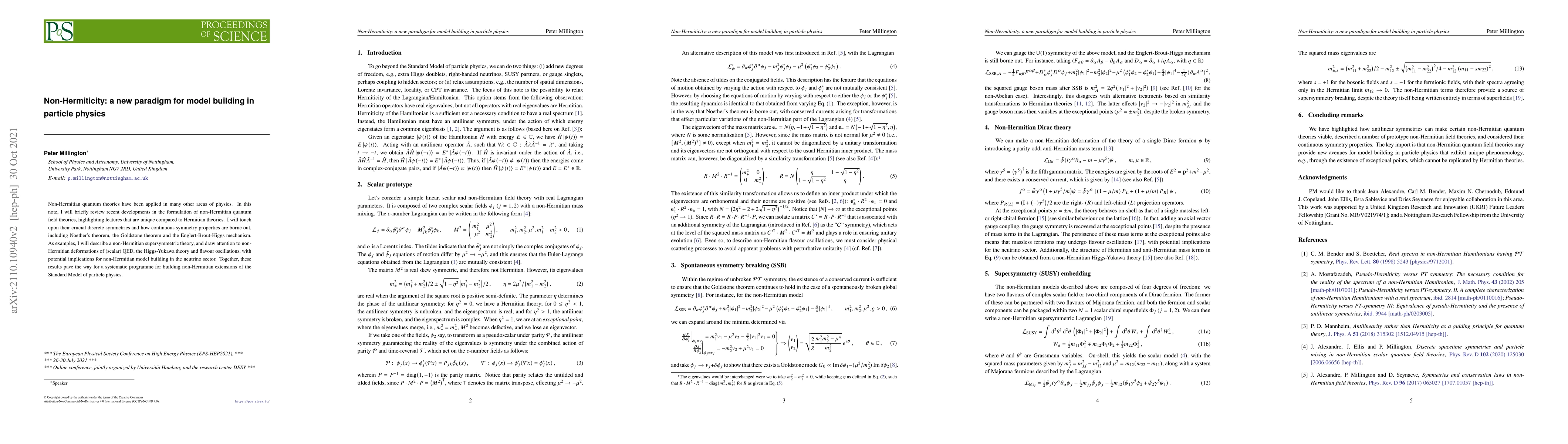 Thumbnail for Non-Hermiticity: a new paradigm for model building in particle physics