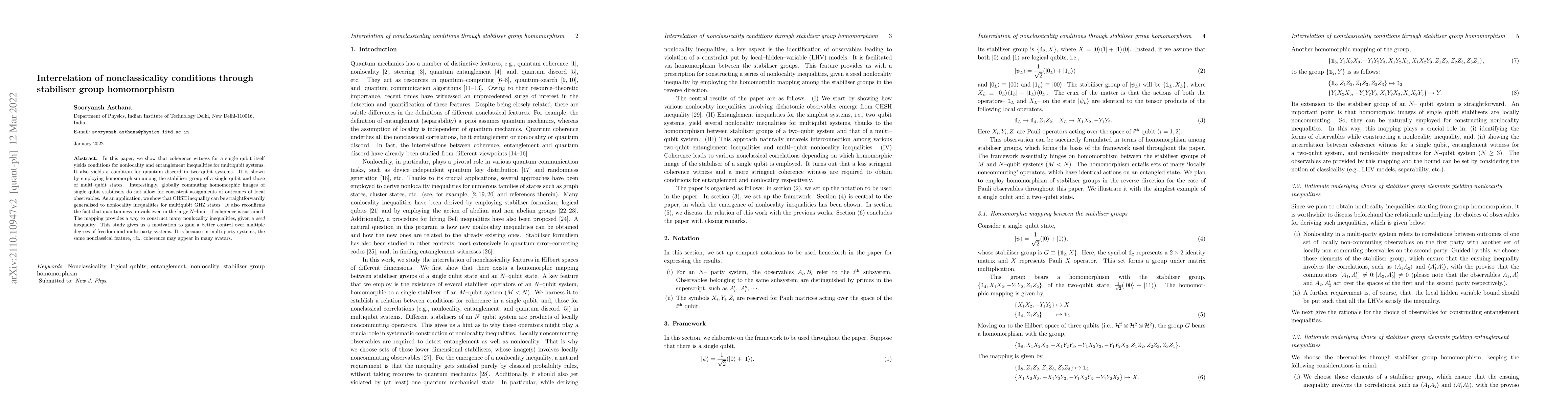 Thumbnail for Interrelation of nonclassicality conditions through stabiliser group
  homomorphism