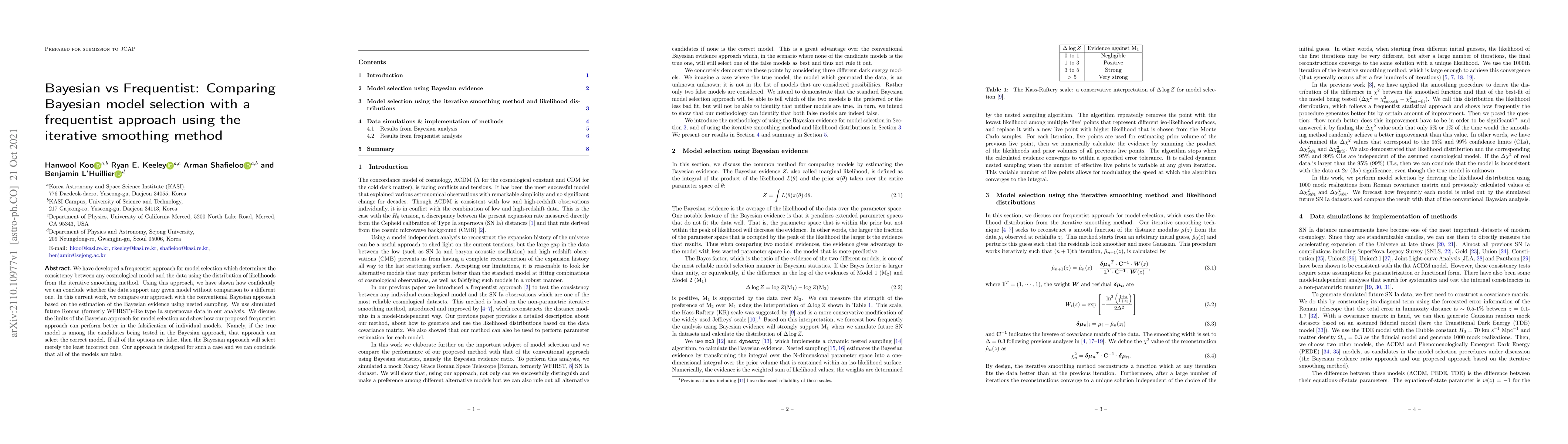 Thumbnail for Bayesian vs Frequentist: Comparing Bayesian model selection with a
  frequentist approach using the iterative smoothing method
