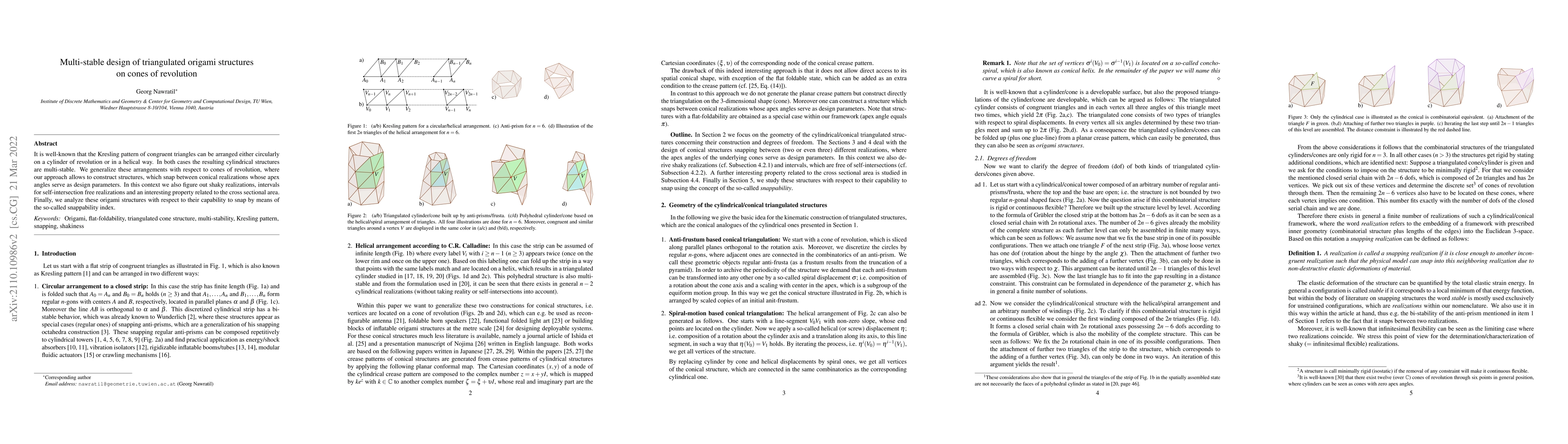 Thumbnail for Multi-stable design of triangulated origami structures on cones of
  revolution