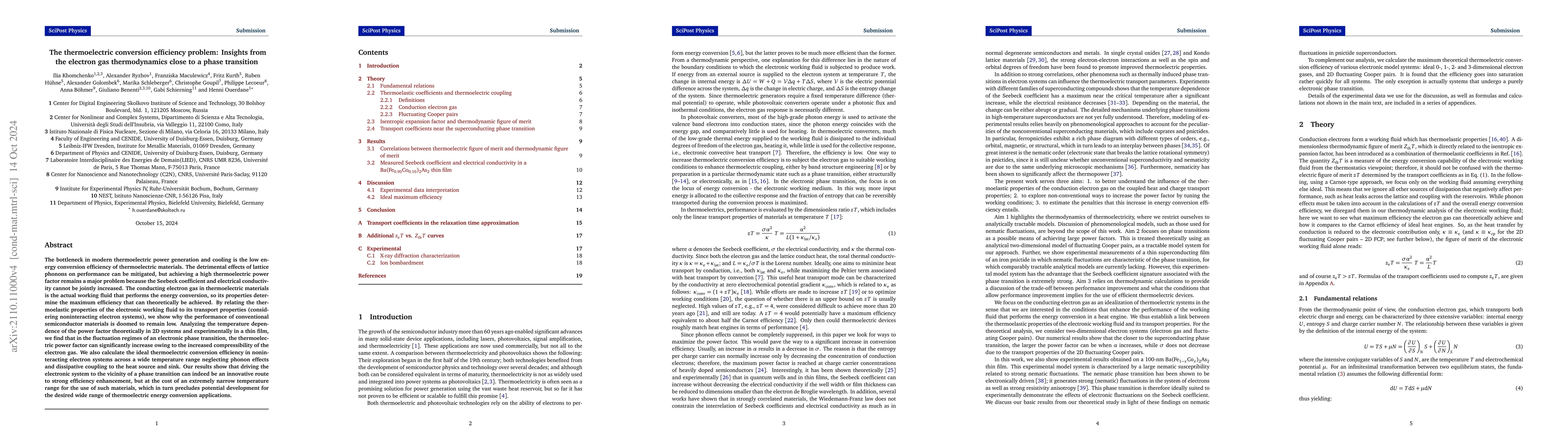 Thumbnail for The thermoelectric conversion efficiency problem: Insights from the
  electron gas thermodynamics close to a phase transition