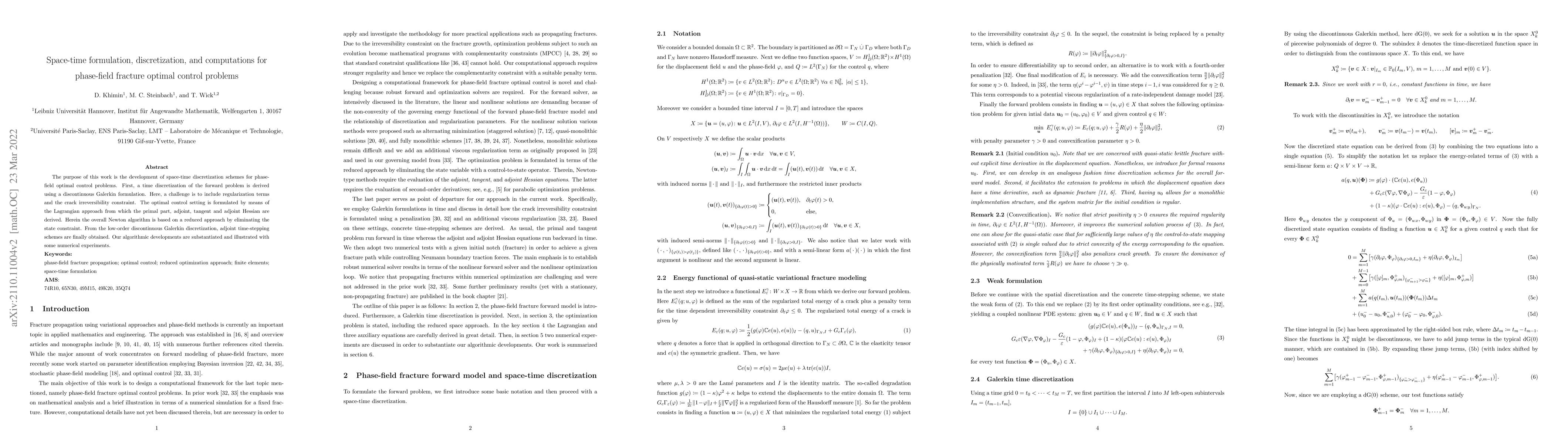 Thumbnail for Space-time formulation, discretization, and computations for phase-field
  fracture optimal control problems