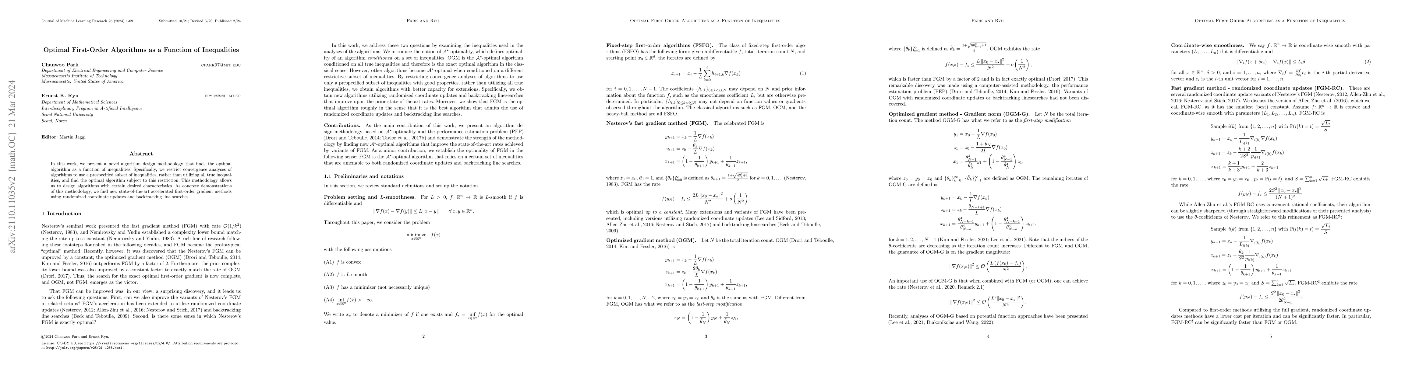 Thumbnail for Optimal First-Order Algorithms as a Function of Inequalities