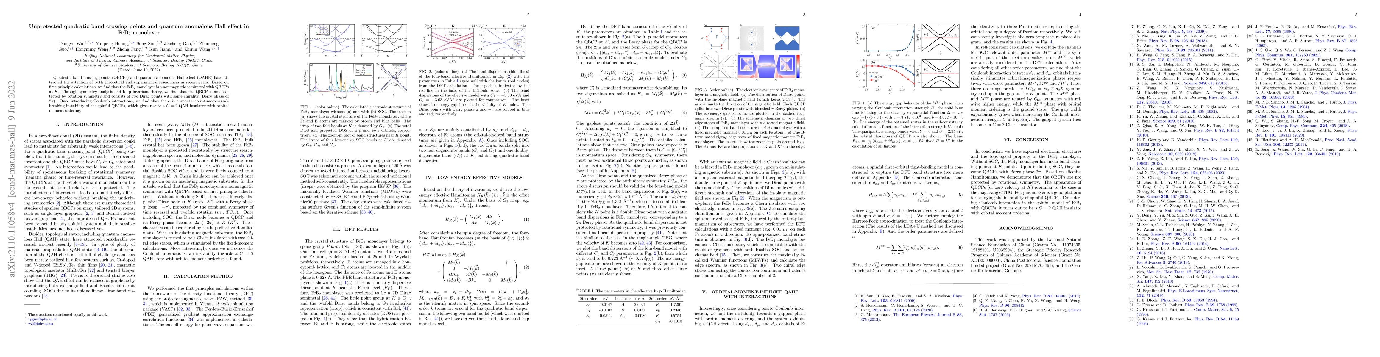 Thumbnail for Unprotected quadratic band crossing points and quantum anomalous Hall
  effect in FeB2 monolayer