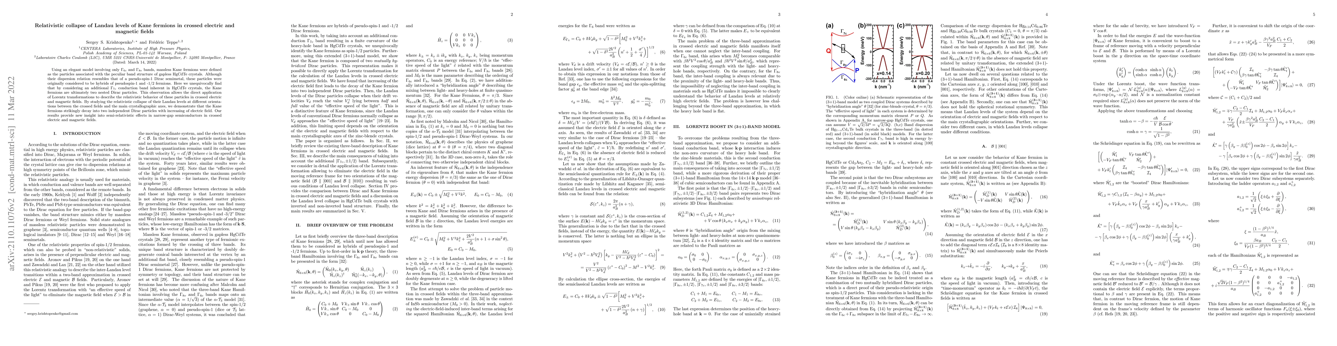 Thumbnail for Relativistic collapse of Landau levels of Kane fermions in crossed
  electric and magnetic fields