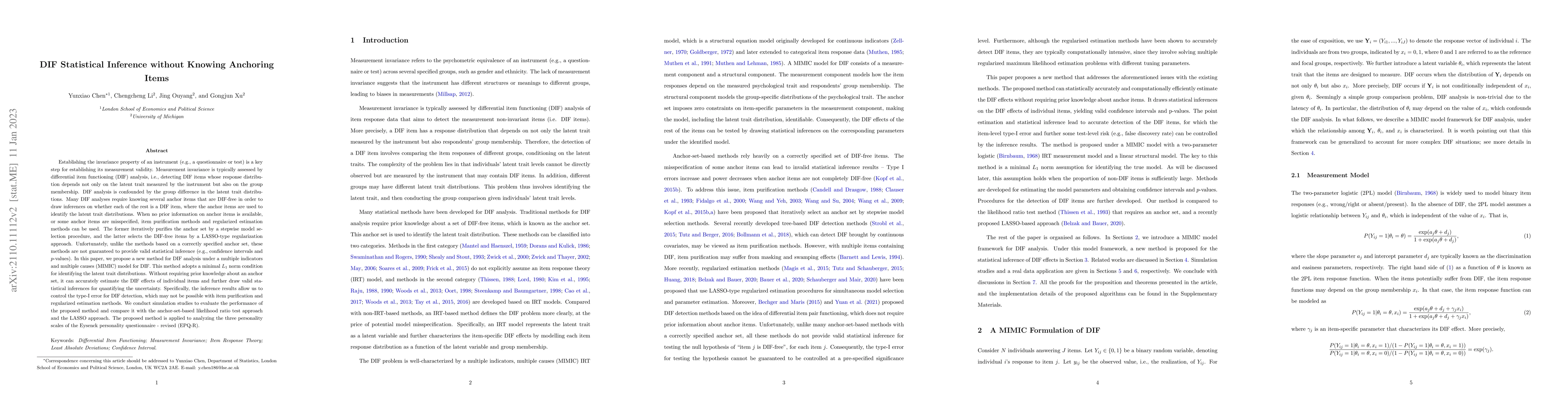 Thumbnail for DIF Statistical Inference without Knowing Anchoring Items