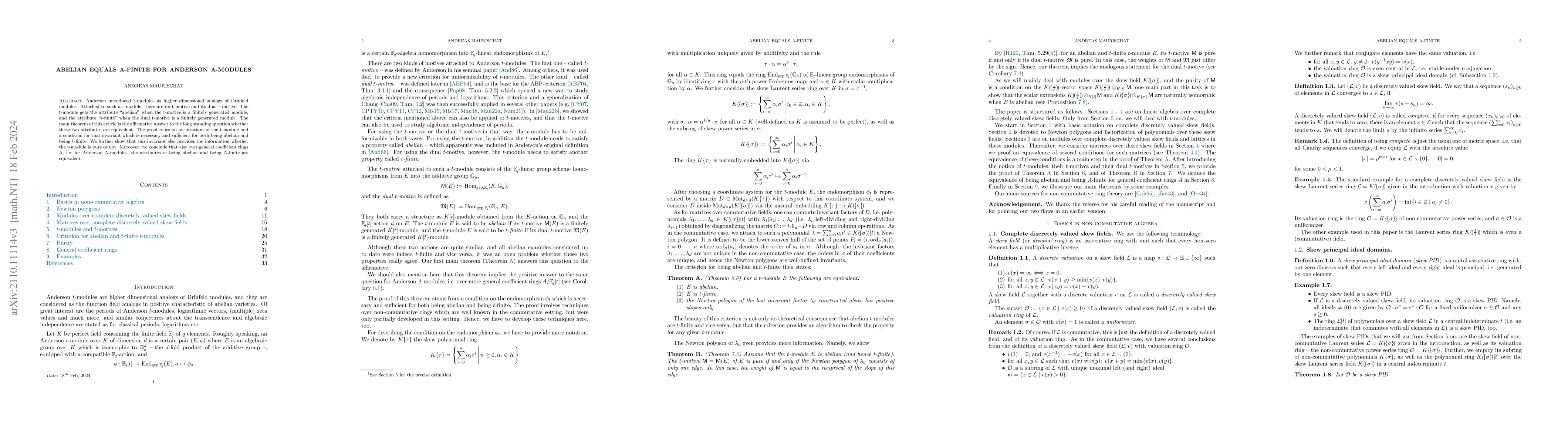 Thumbnail for Abelian equals A-finite for Anderson A-modules