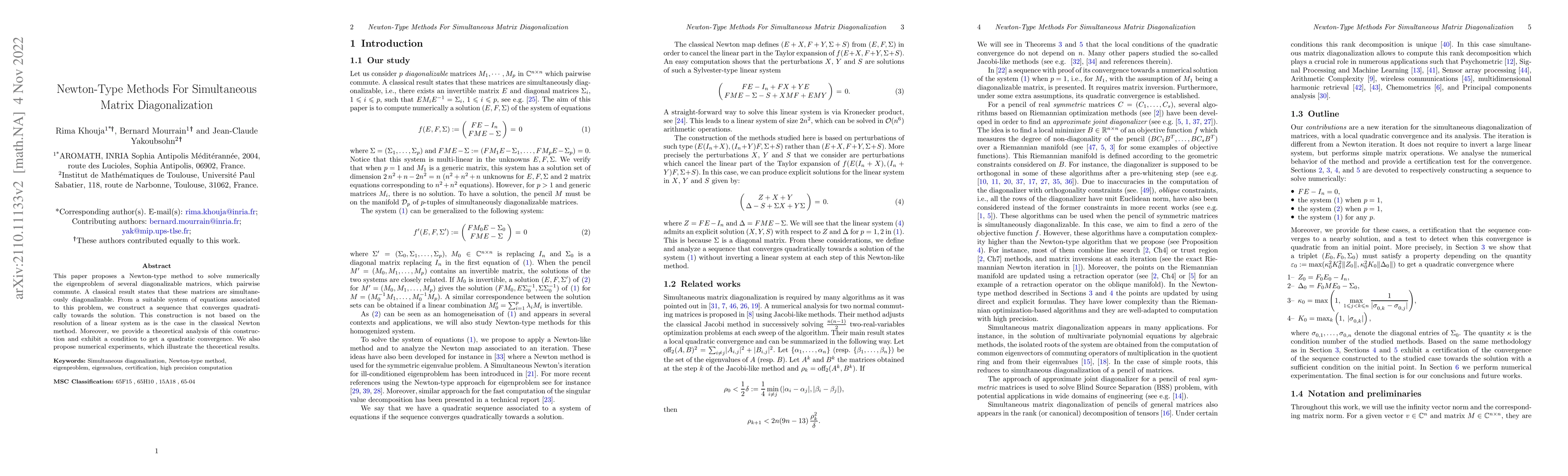 Thumbnail for Newton-Type Methods For Simultaneous Matrix Diagonalization