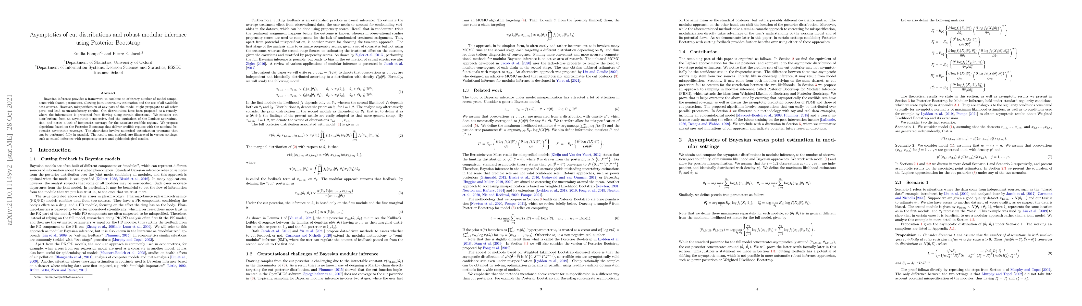 Thumbnail for Asymptotics of cut distributions and robust modular inference using
  Posterior Bootstrap
