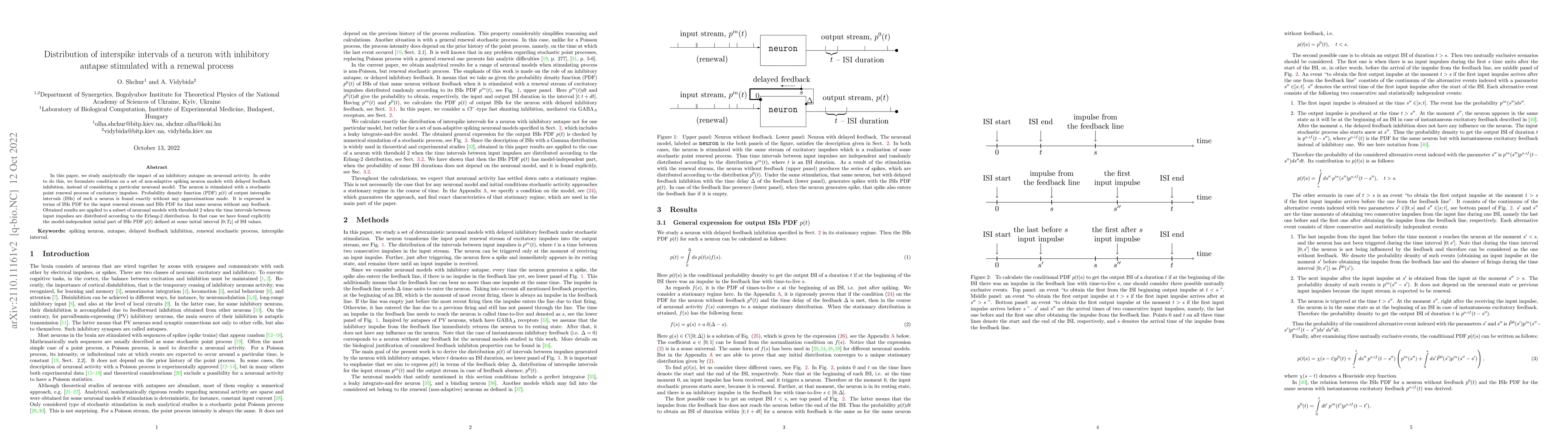 Thumbnail for Distribution of interspike intervals of a neuron with inhibitory autapse
  stimulated with a renewal process