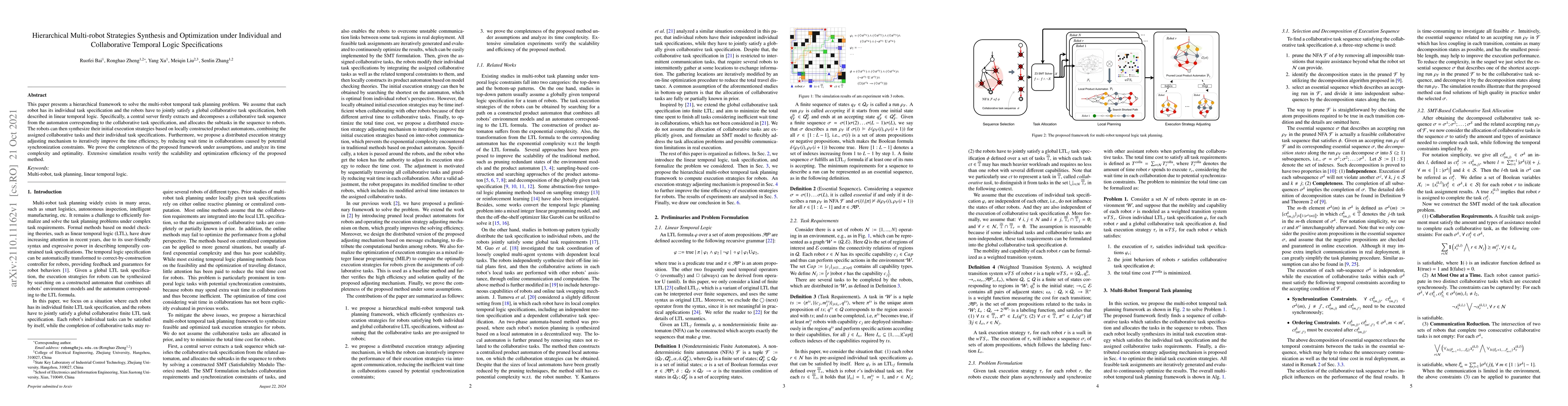 Thumbnail for Hierarchical Multi-robot Strategies Synthesis and Optimization under
  Individual and Collaborative Temporal Logic Specifications