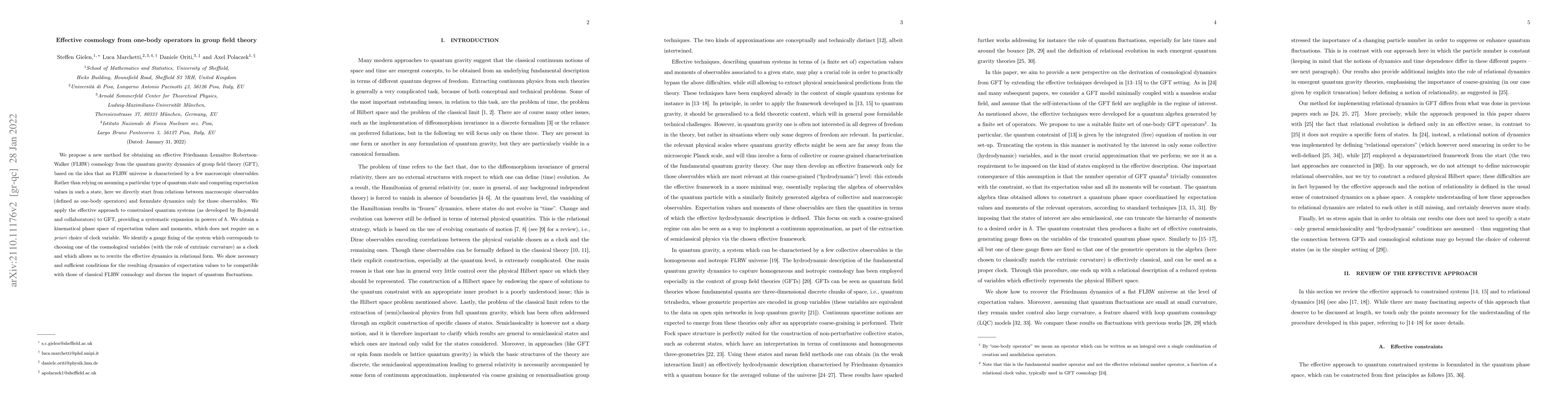 Thumbnail for Effective cosmology from one-body operators in group field theory
