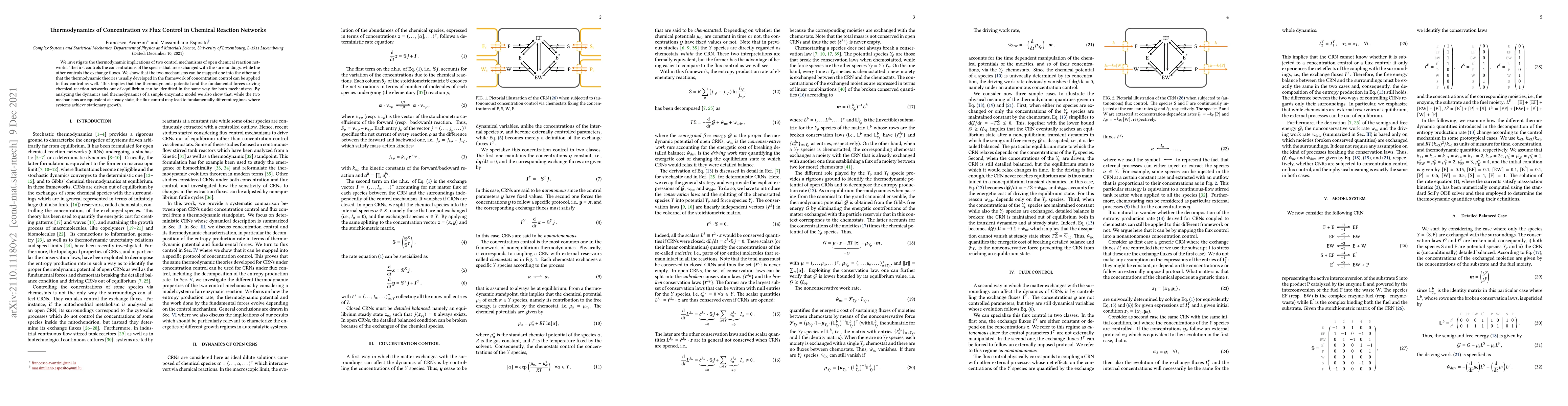 Thumbnail for Thermodynamics of Concentration vs Flux Control in Chemical Reaction
  Networks