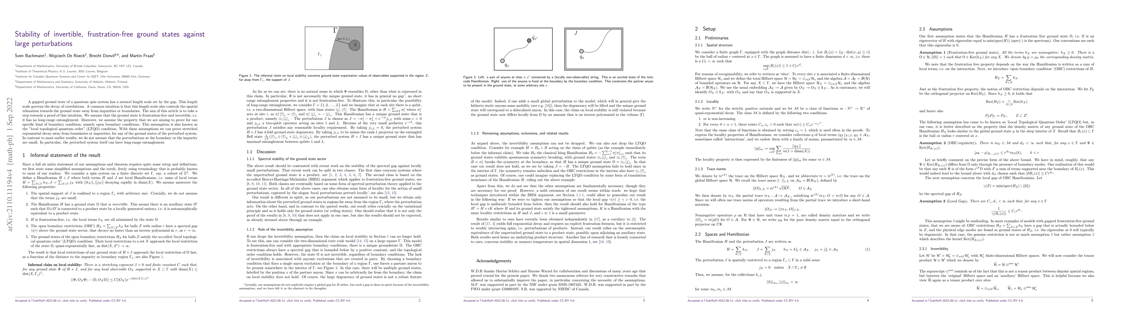 Thumbnail for Stability of invertible, frustration-free ground states against large
  perturbations