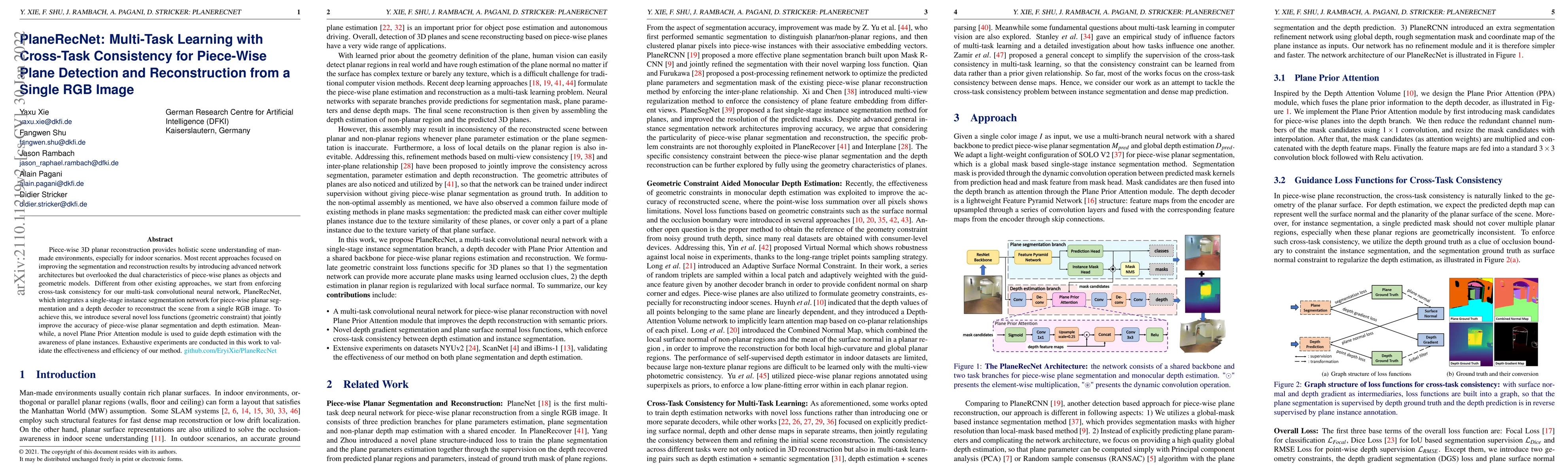 Thumbnail for PlaneRecNet: Multi-Task Learning with Cross-Task Consistency for
  Piece-Wise Plane Detection and Reconstruction from a Single RGB Image