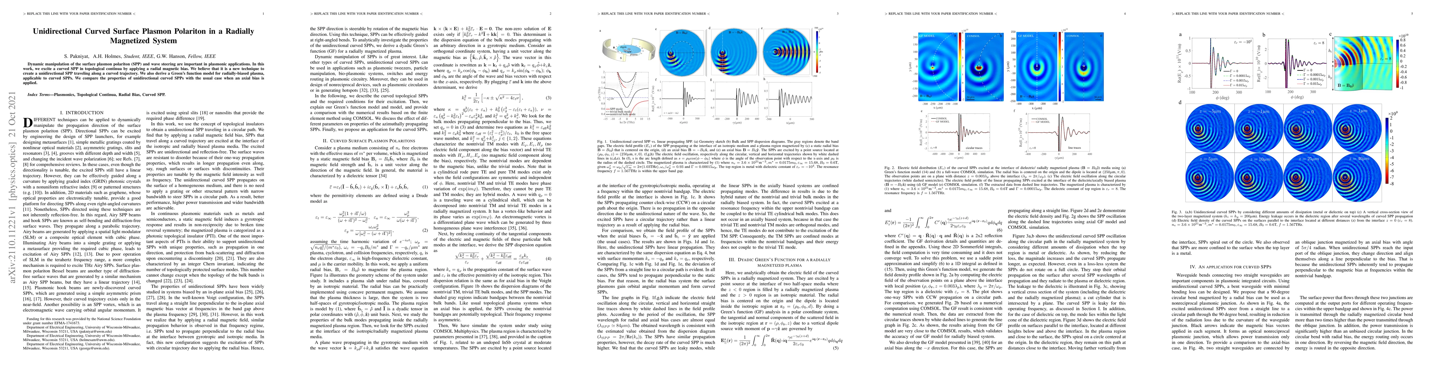 Thumbnail for Unidirectional Curved Surface Plasmon Polariton in a Radially Magnetized
  System