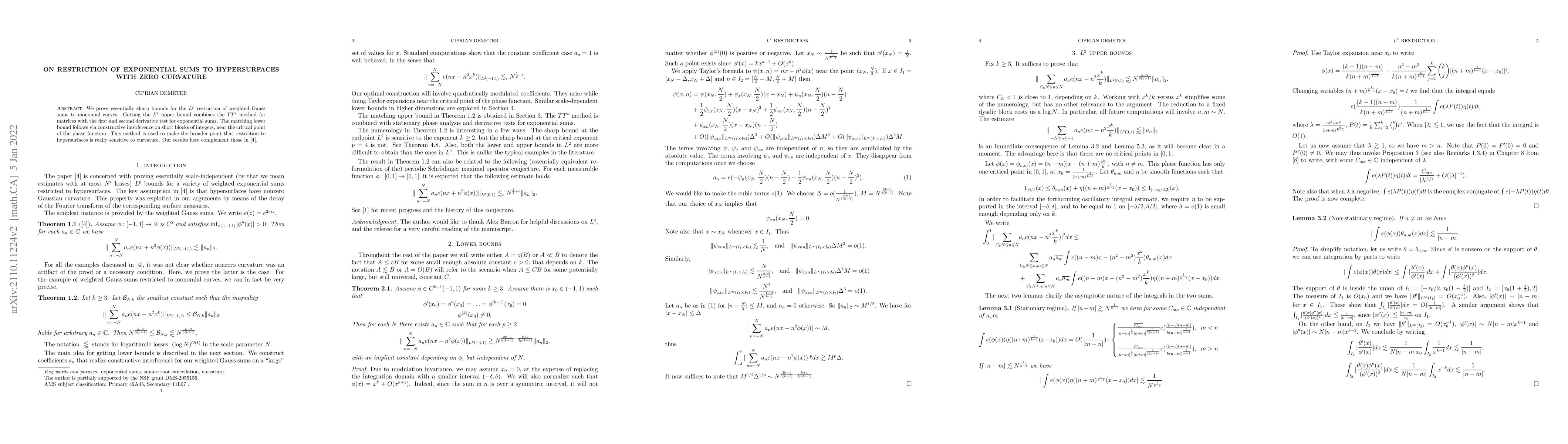Thumbnail for On restriction of exponential sums to hypersurfaces with zero curvature