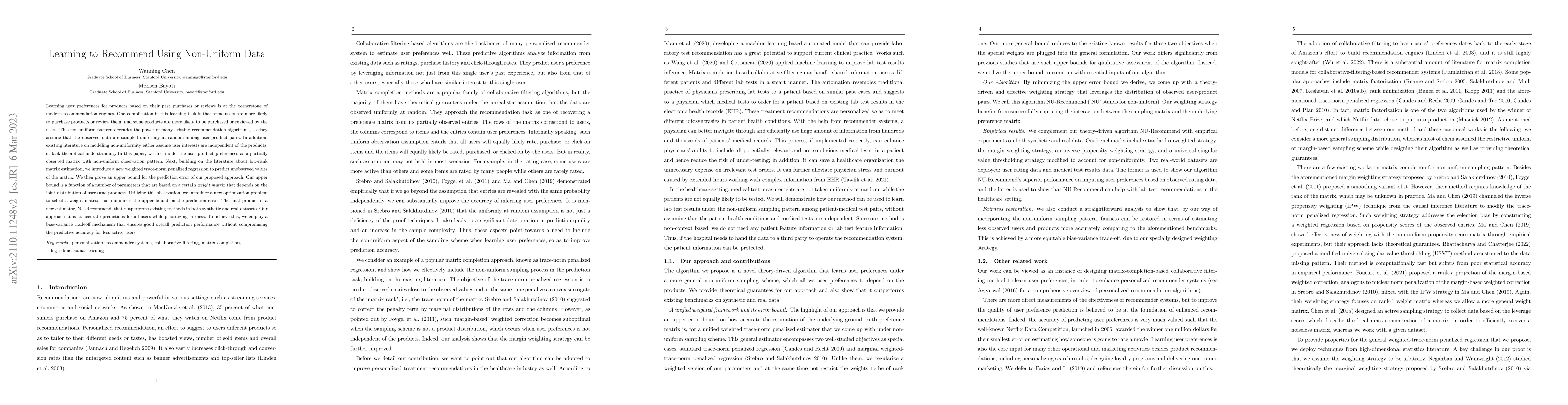 Thumbnail for Learning to Recommend Using Non-Uniform Data