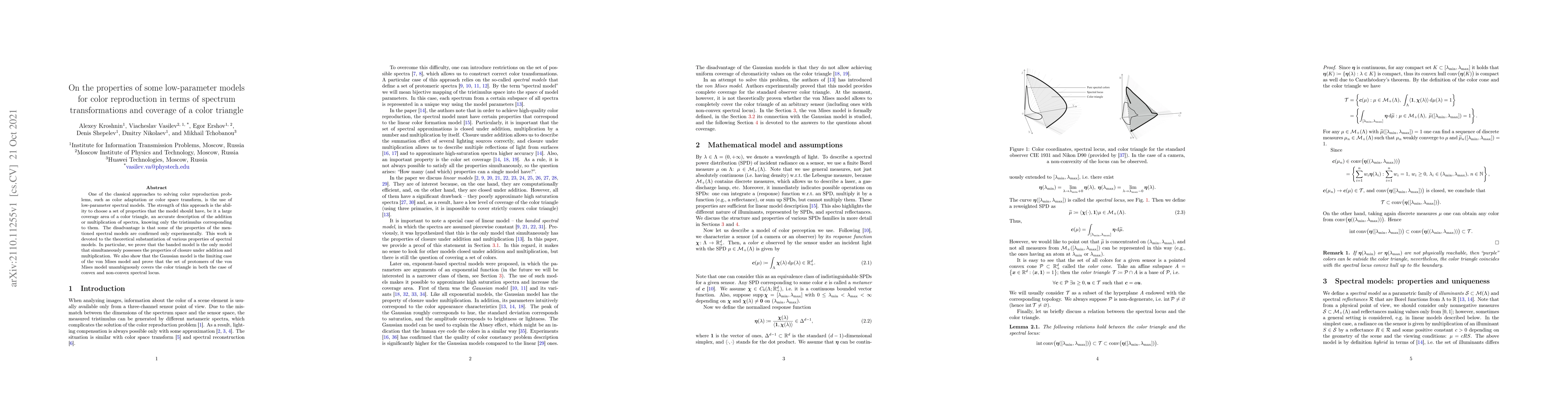 Thumbnail for On the properties of some low-parameter models for color reproduction in
  terms of spectrum transformations and coverage of a color triangle