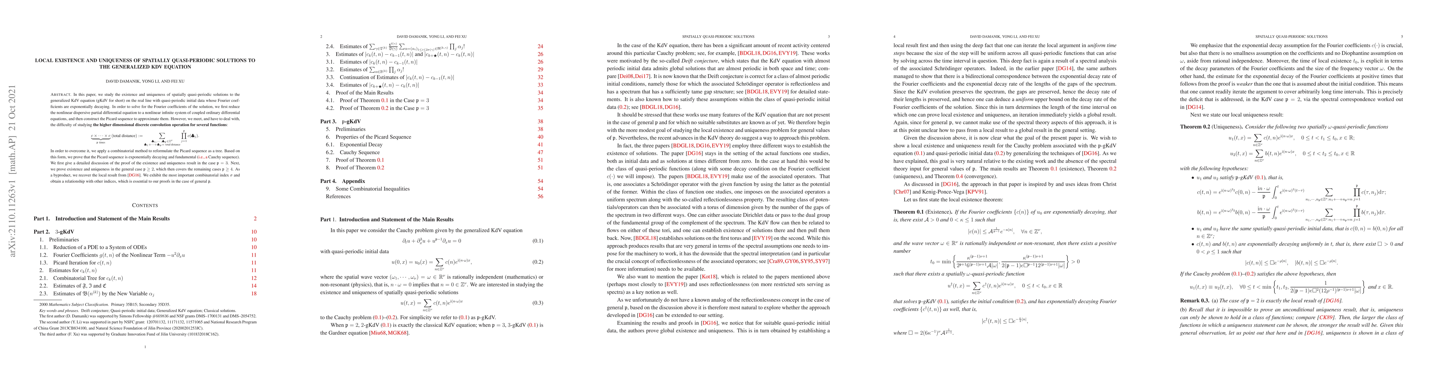 Thumbnail for Local Existence and Uniqueness of Spatially Quasi-Periodic Solutions to
  the Generalized KdV Equation
