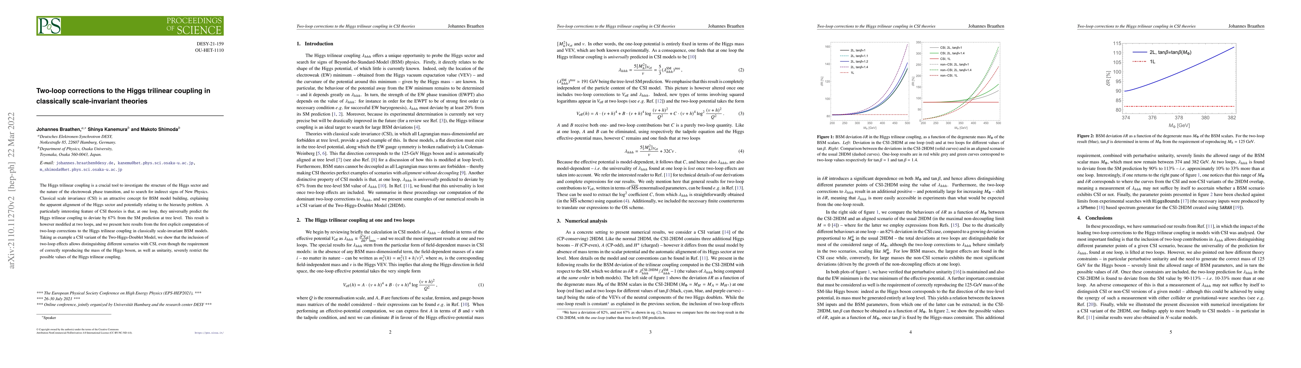 Thumbnail for Two-loop corrections to the Higgs trilinear coupling in classically
  scale-invariant theories