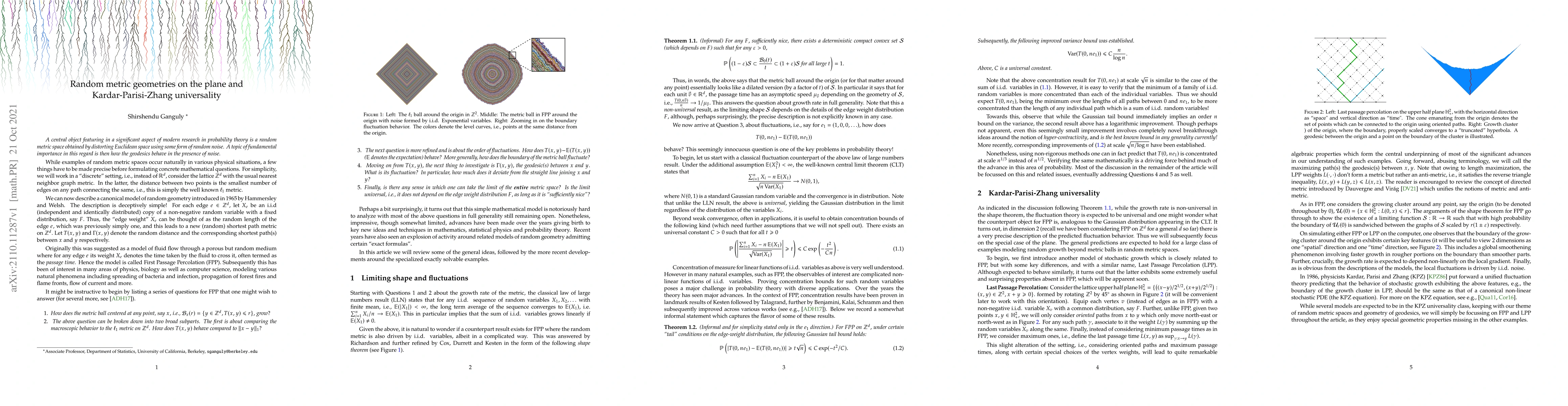 Thumbnail for Random metric geometries on the plane and Kardar-Parisi-Zhang
  universality