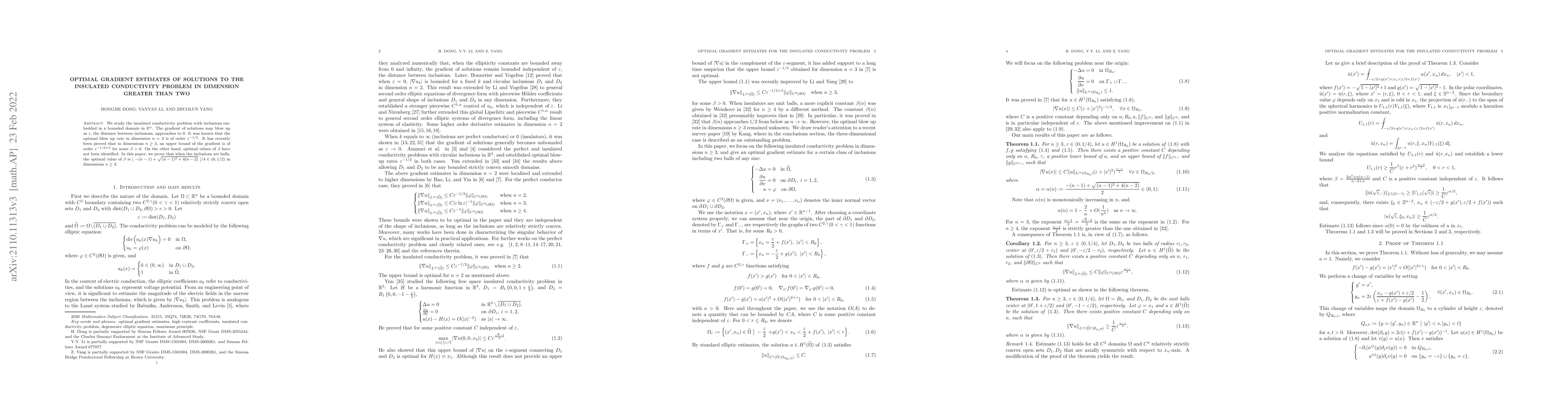 Thumbnail for Optimal gradient estimates of solutions to the insulated conductivity
  problem in dimension greater than two